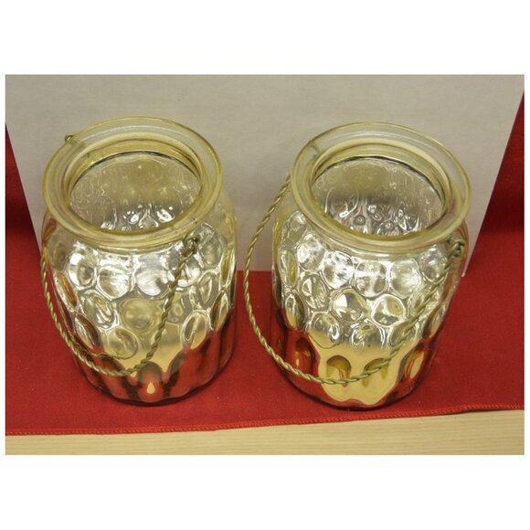 Set of 2 Gold Mirrored Candle Holders +Wire Handle Home Décor ~5-7/8" T x 4-1/4" - Picture 2 of 4